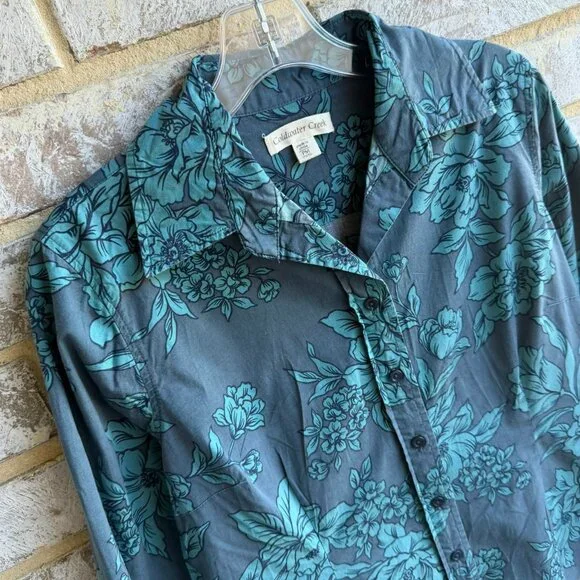 Coldwater Creek Long Sleeve Button Up Collared Floral Shirt Blouse Size M Petite - Picture 5 of 8